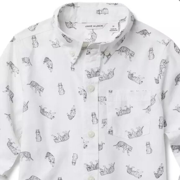 JANIE AND JACK TIGER PRINT POPLIN SHIRT BUTTON DOWN 100% COTTON BOYS 12 NWOT - Picture 3 of 9